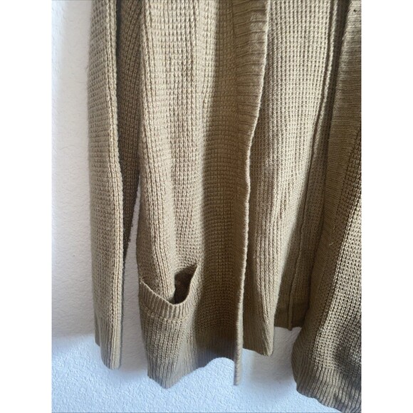 Michael KORS Women Long Knit Cardigan Wool Granny Pockets Camel Large Preppy - Picture 3 of 10